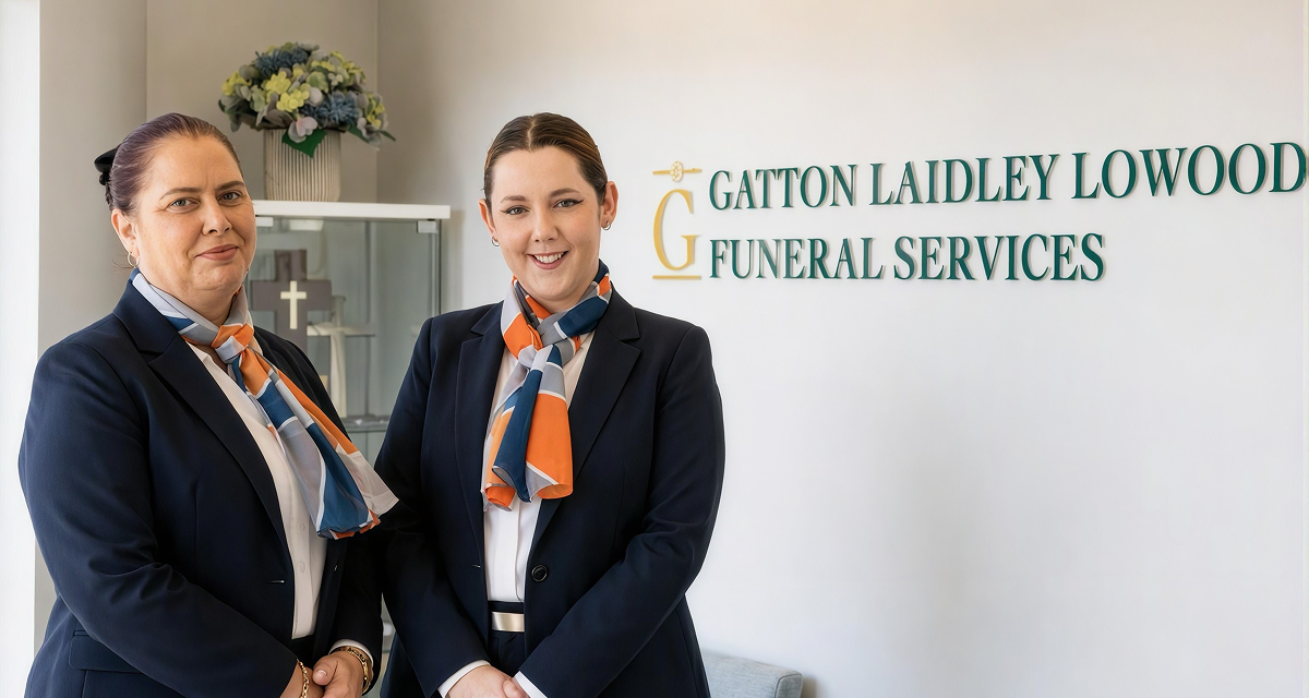 Gatton funeral director greeting a woman